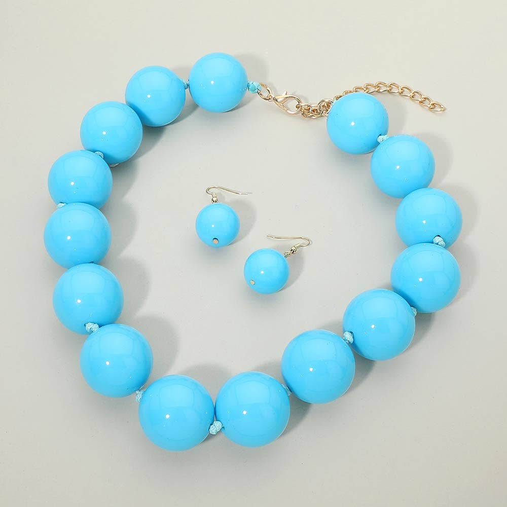 Sensibling Corp. - Chunky Ball Beaded Statement Necklace: Light Blue
