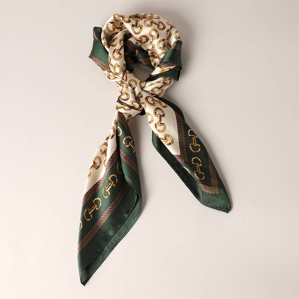 Fashion City - Satin Horsebit Print Light Weight Soft Scarf : 3-L-TURQUOISE / ONE SIZE