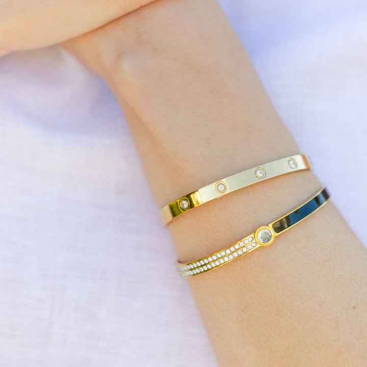 Splendid Iris - Cubic Zirconia Hinged Bracelet: Gold