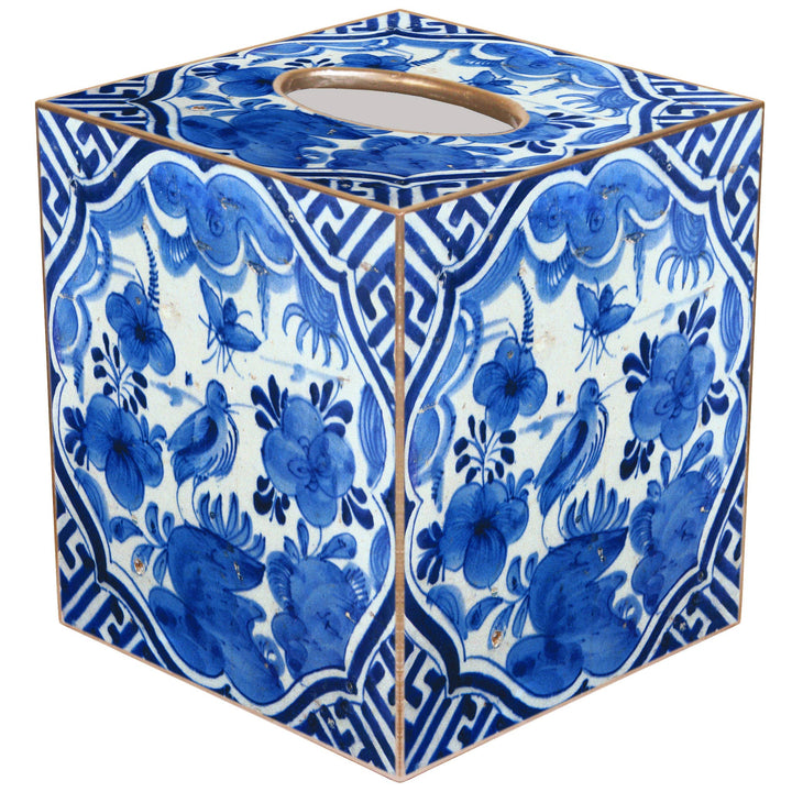 Marye-Kelley - Blue Delft Bird on Blue & White Tissue Box Cover: Paper Mache