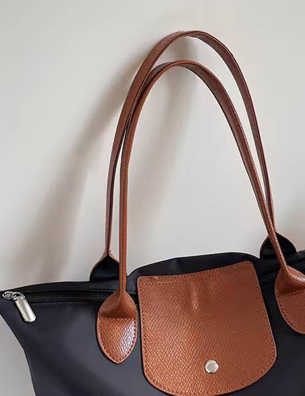 Sweetkama - Ladies Color Block Nylon Shoulder Tote Bag: Navy / OS