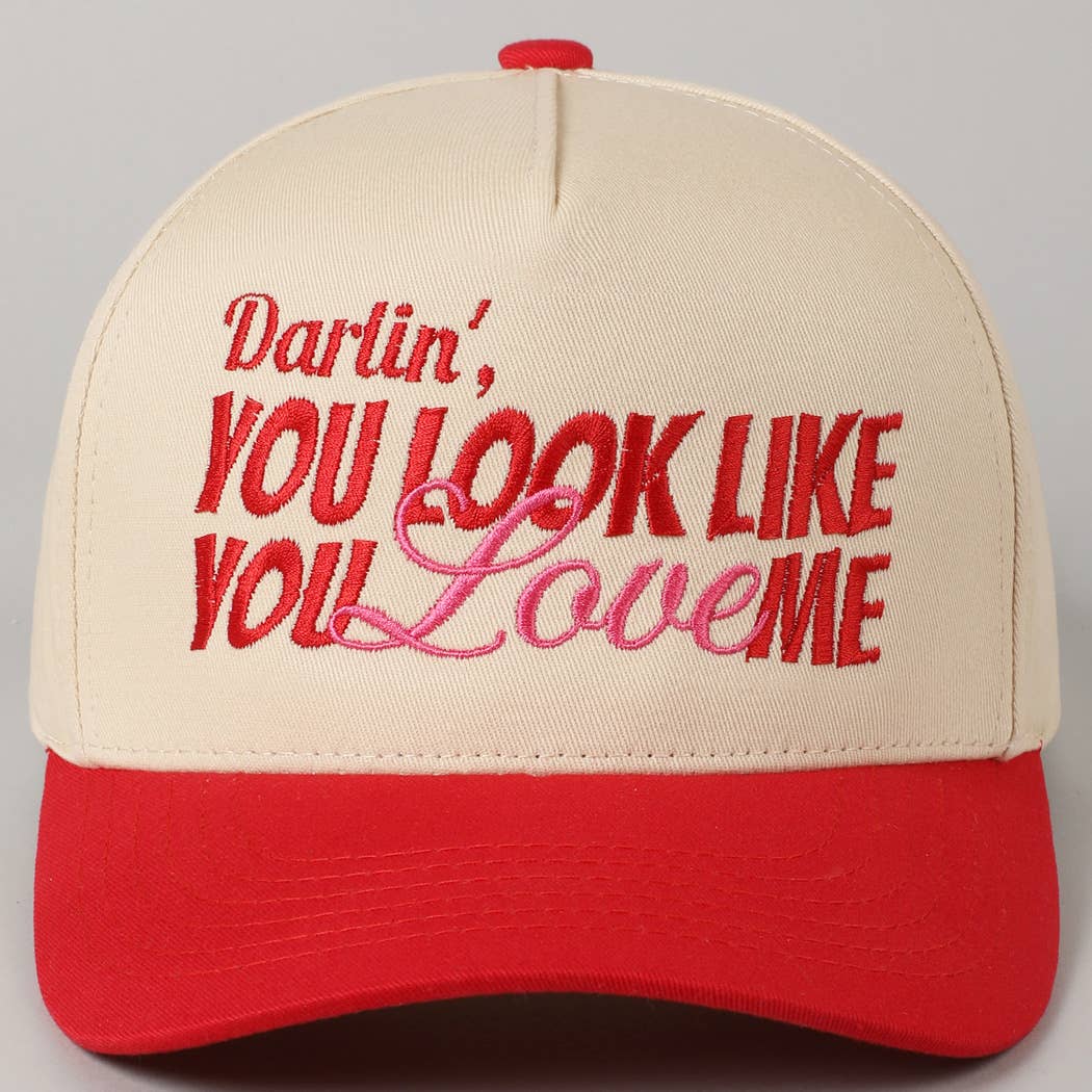Fashion City - You Look Like You Love Me Embroidery Trucker Hat: Light Pink / ONE SIZE