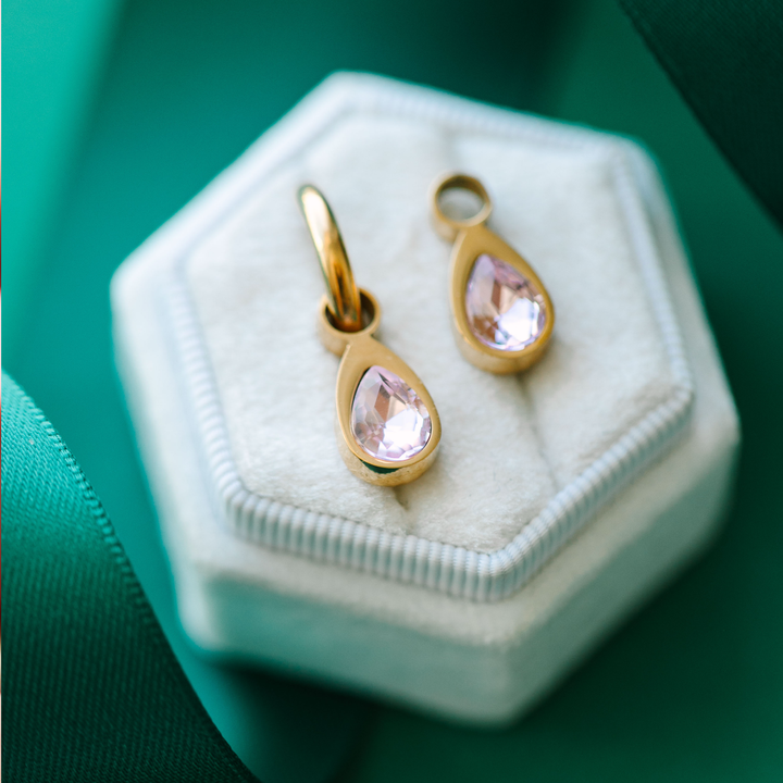 Pierced Co - Pink Teardrop Gem Charms
