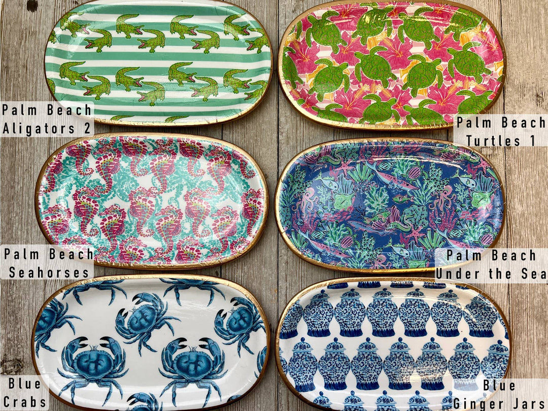 Ten Twenty Six Designs - Ceramic Jewelry tray- large: Blue Floral Leaves