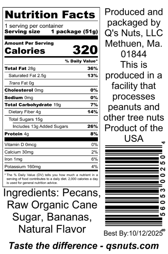 Q's Nuts, LLC - 1.8 oz Banana Foster Pecan