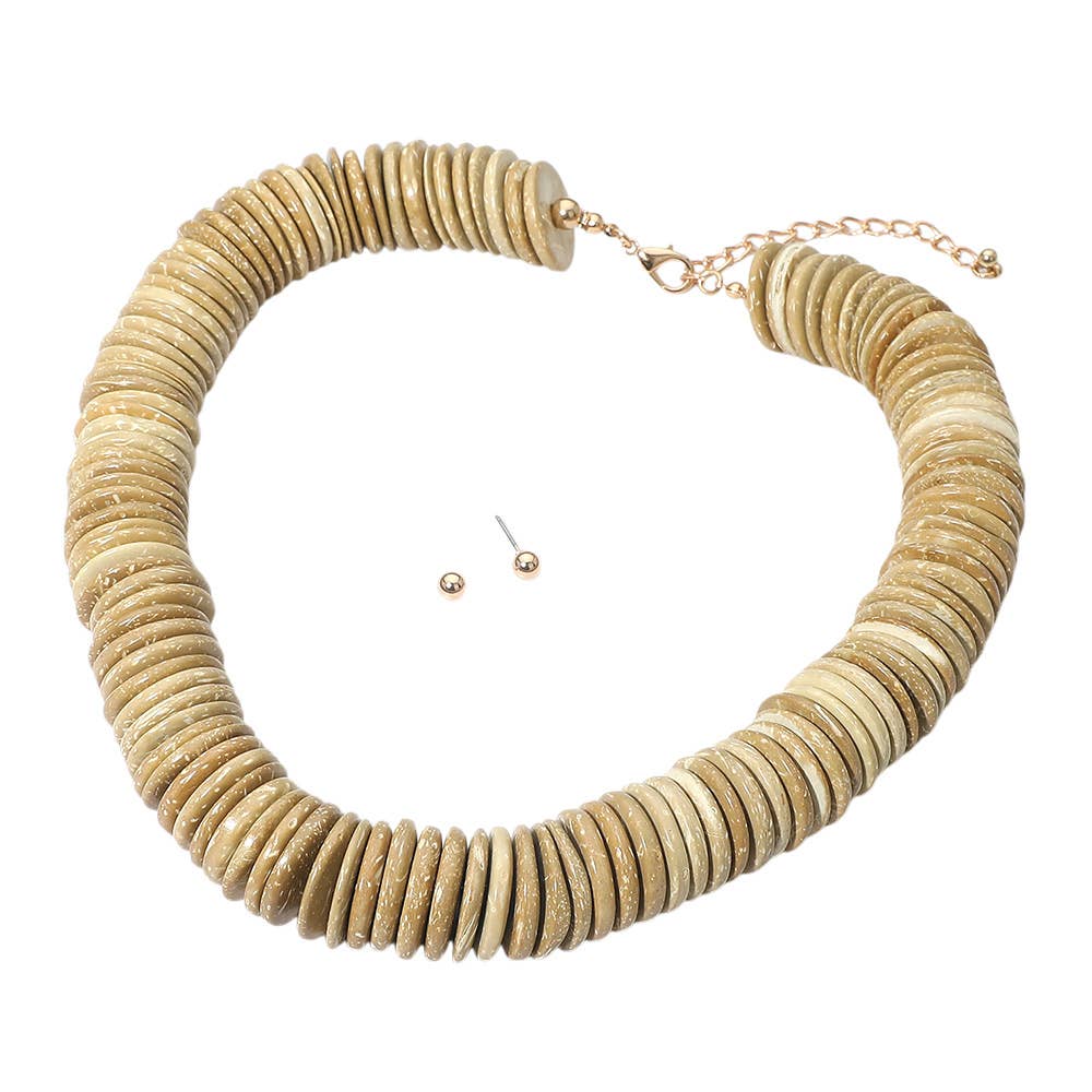Sensibling Corp. - Chunky Wooden Disc Beaded Statement Necklace: Black