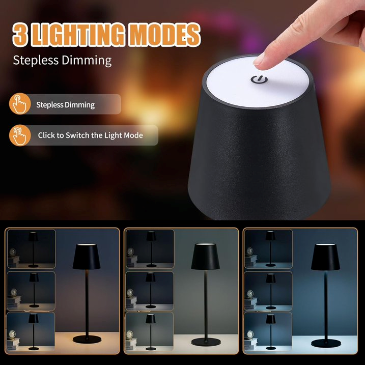 LAX Gadgets - Sleek Cordless Table Lamp- Adjustable Lighting for Any Space: White