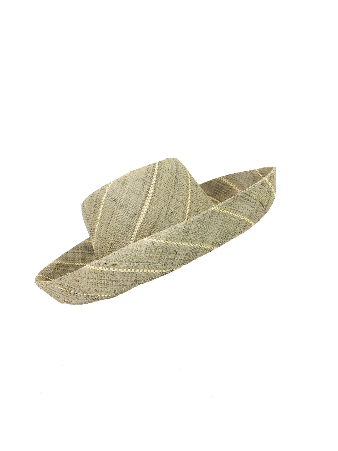 Shebobo - Sun Hats: Pinstripe Packable 5" & 7" Brim Raffia Straw: 5" Brim / Brights Multicolor Pinstripes