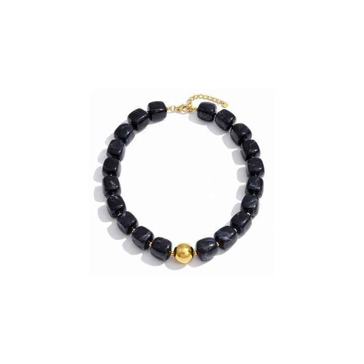 MKS America - Women  Square Resin Bead Necklace With Gold Ball Detail: Black / M