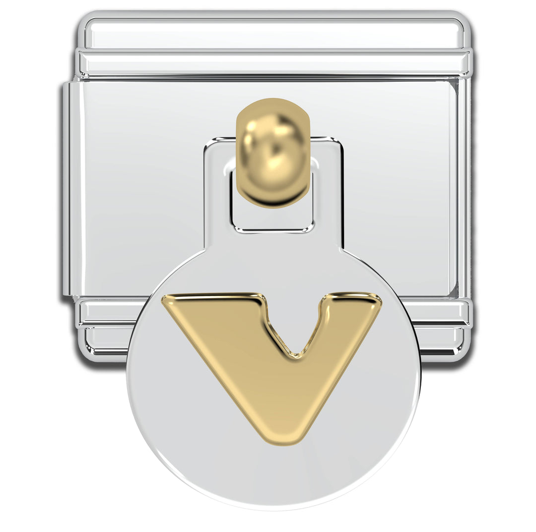 Natalia - Italian Charm Letters A-Z - 9mm Gold Dangle Bracelet Charms: V