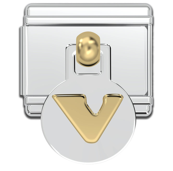 Natalia - Italian Charm Letters A-Z - 9mm Gold Dangle Bracelet Charms: V