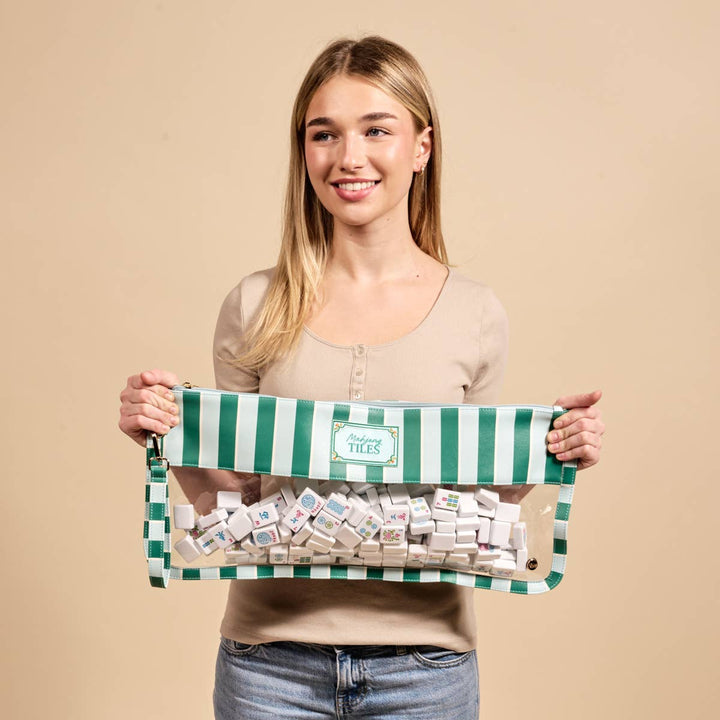 The Darling Effect - Mahjong Tile Keeper Pouch–Sicily Stripes Teal