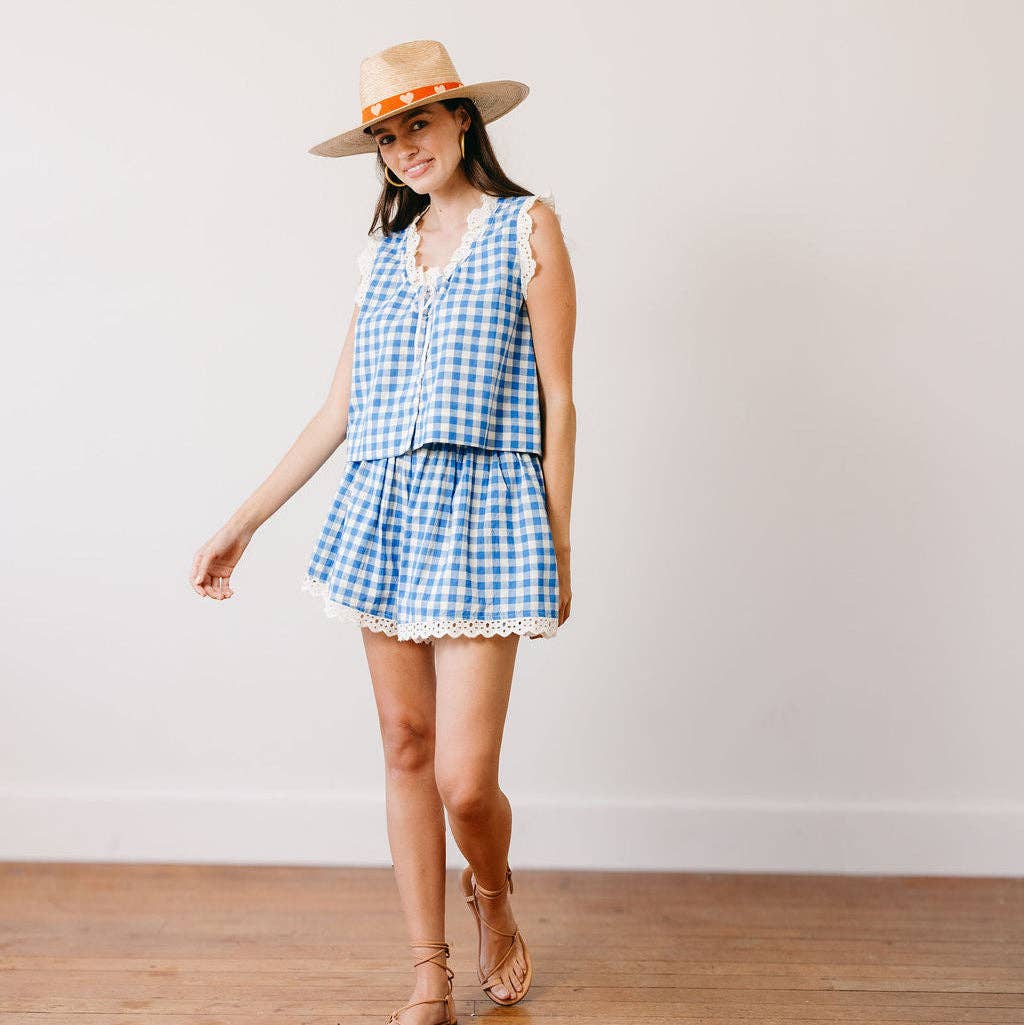 Sunshine Tienda - Blue Bay Gingham Willa Short: XS