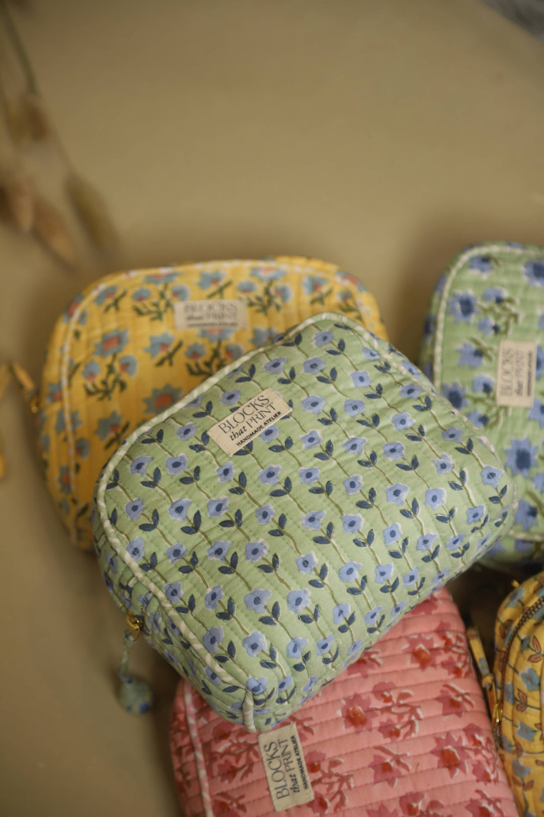 Blocks that Print - Green Blooms Travel Pouch