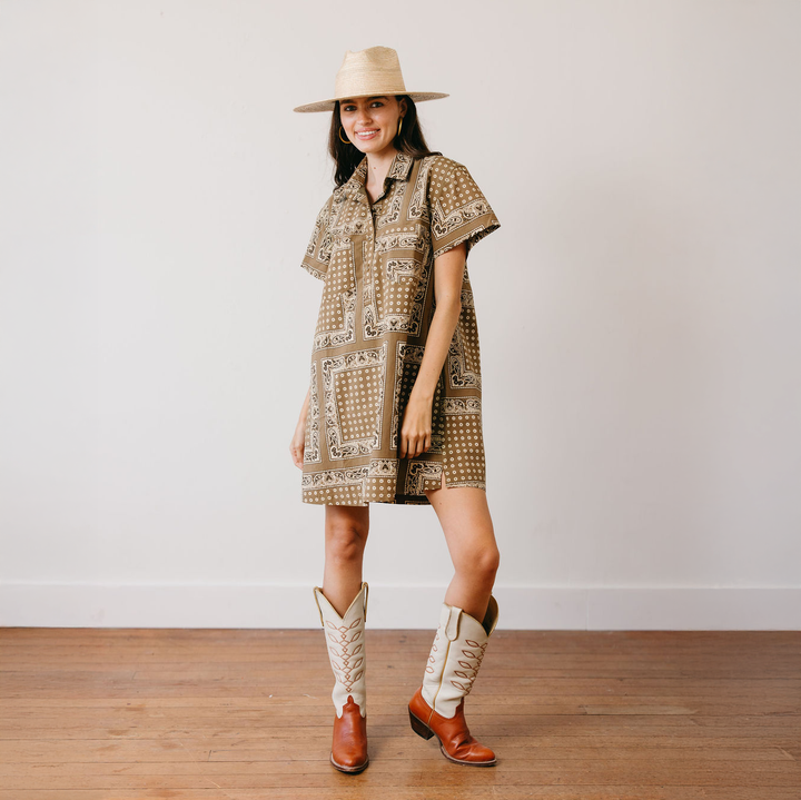 Sunshine Tienda - Olive Bandana Getaway Mini Dress: L