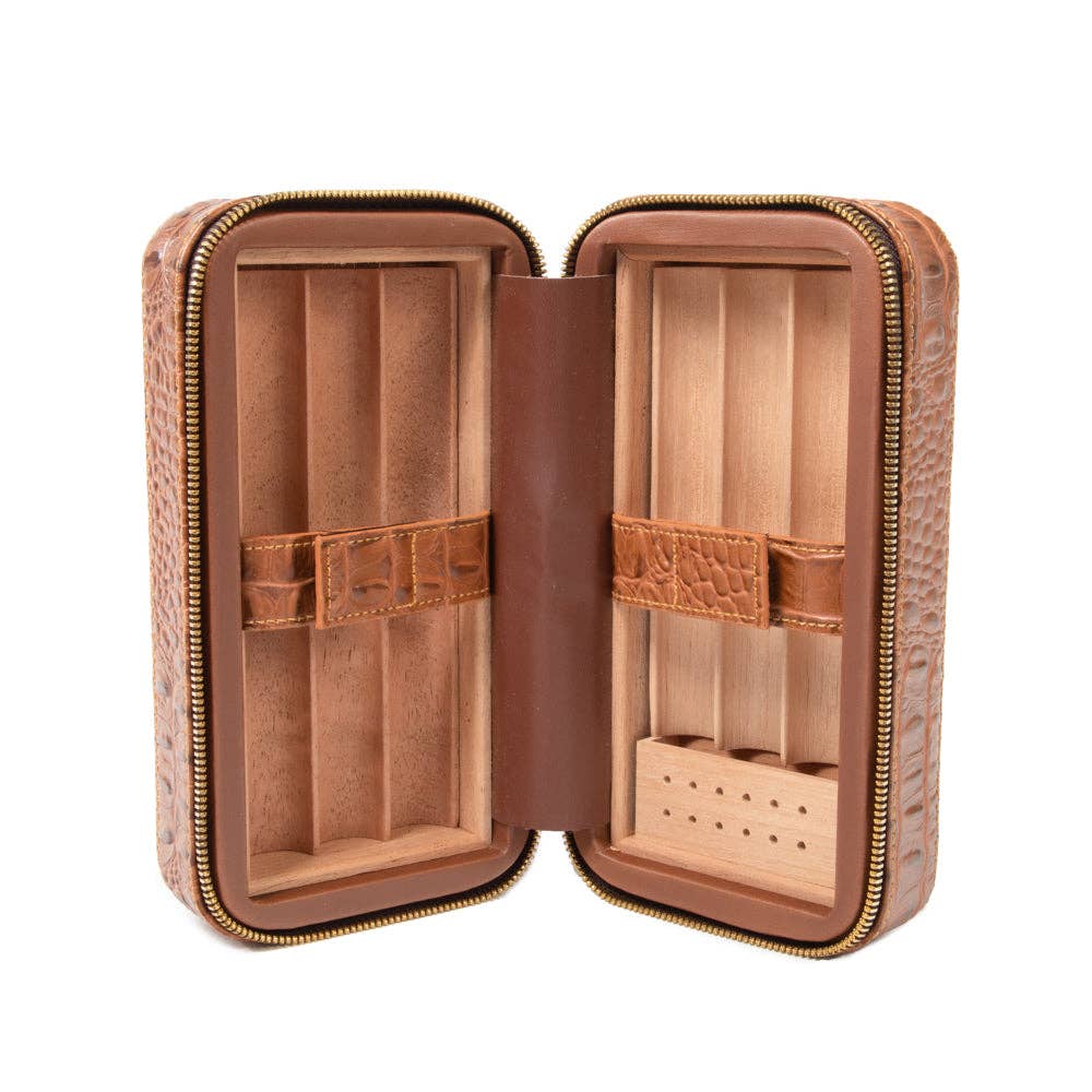 Brouk and Co. - Dean Croco Cigar Travel Humidor Case (Brown)