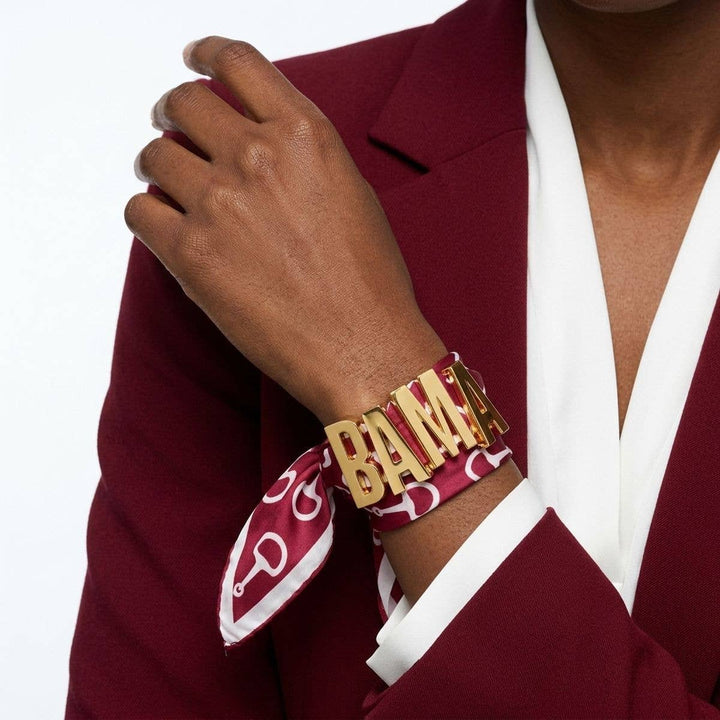 PinktownUSA - BAMA Gold Letter Charm Burgundy Scarf Bracelet: Burgundy / Gold / 50 x 4 inches