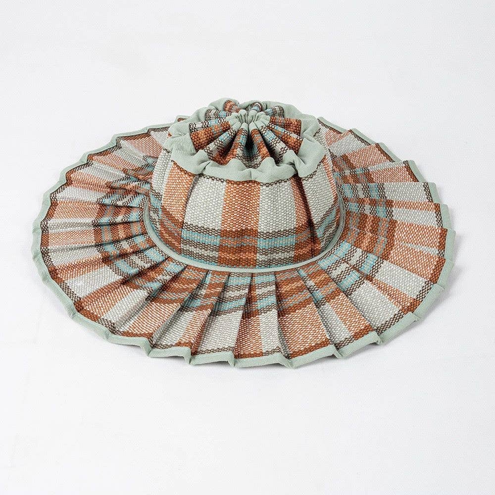 MKS America - Boho Checkered Straw Hat Foldable Beach Sun Hat: TGrass / M