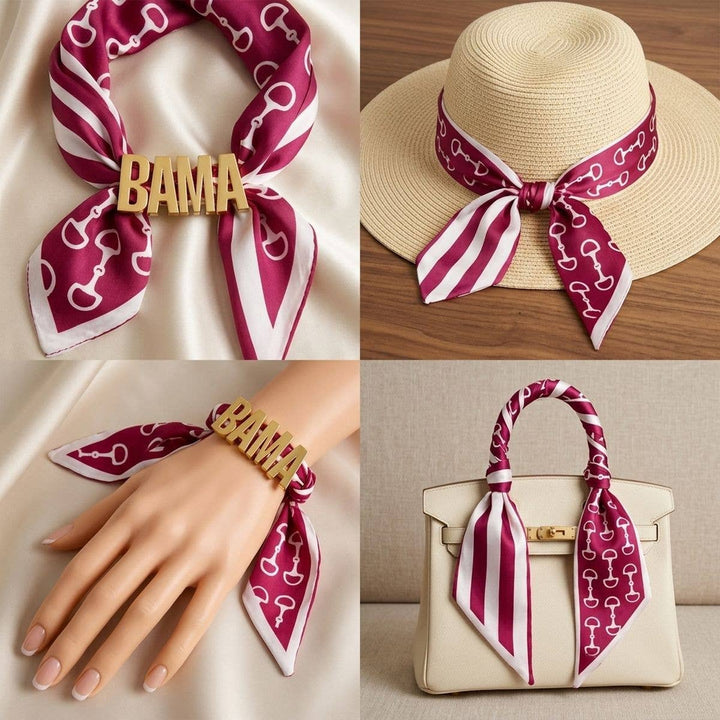 PinktownUSA - BAMA Gold Letter Charm Burgundy Scarf Bracelet: Burgundy / Gold / 50 x 4 inches