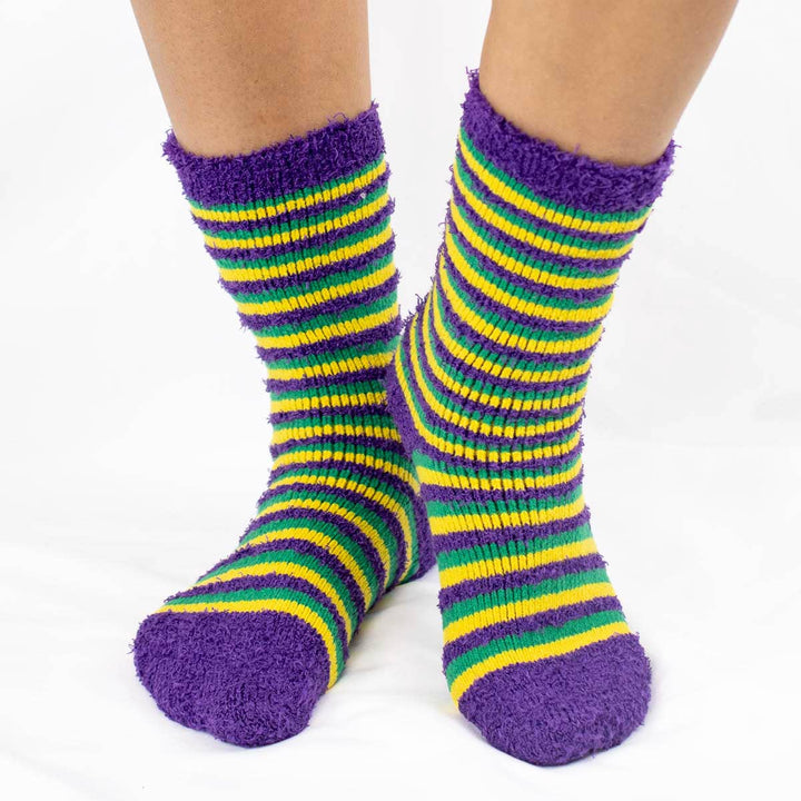 The Royal Standard - Women's Stripe Snuggle Socks   Purple/Yellow/Green   One Size