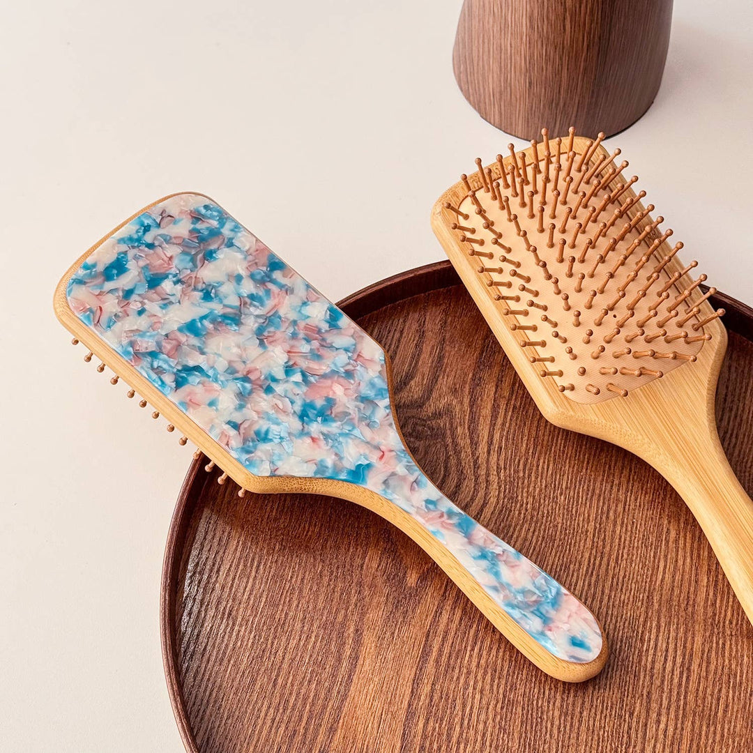 MKS America - Acetate Patterned Paddle Hair Brush with Wooden Edge: C1 / M