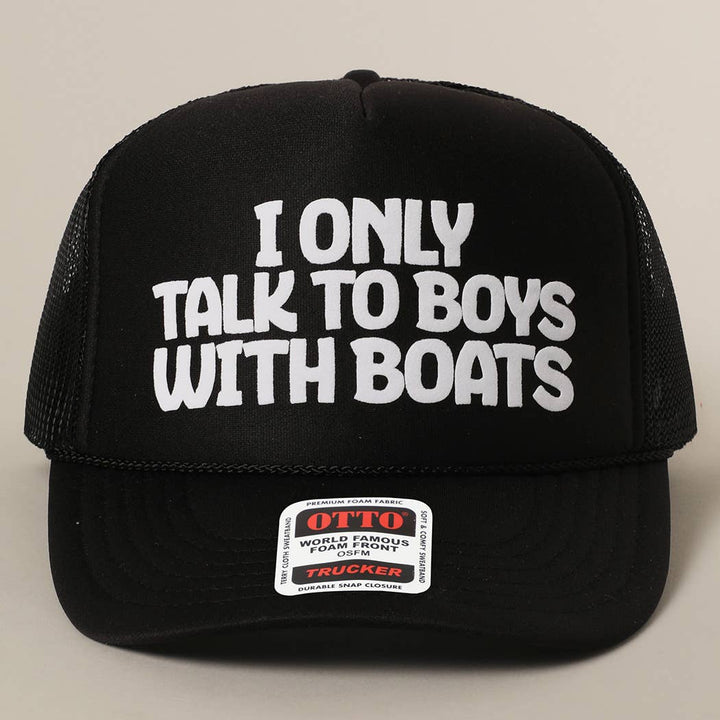 Fashion City - I Only Talk To Boys With Boats Text Mesh Back Cap: NEON ORANGE / ONE SIZE