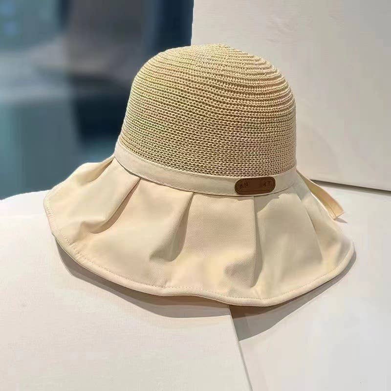 MKS America - Large Brim Bucket Hat Bow Tie Women's Hat: Khaki