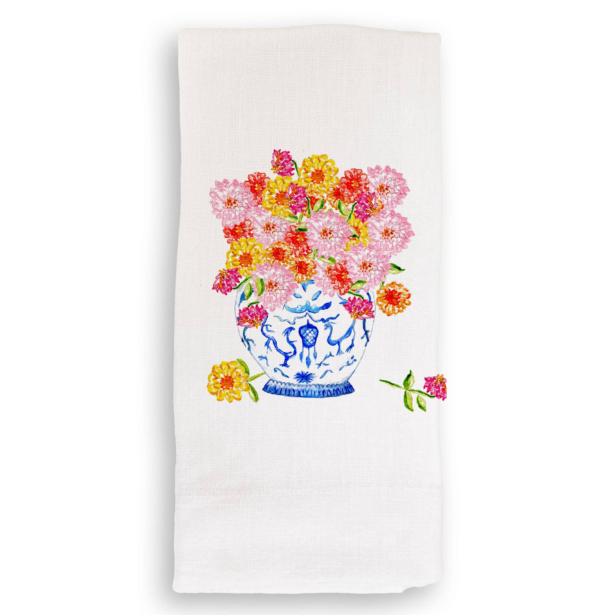 Oaks Apparel French Graffiti Ginger Jar with Zinnias Dishtowel - Thumbnail 4