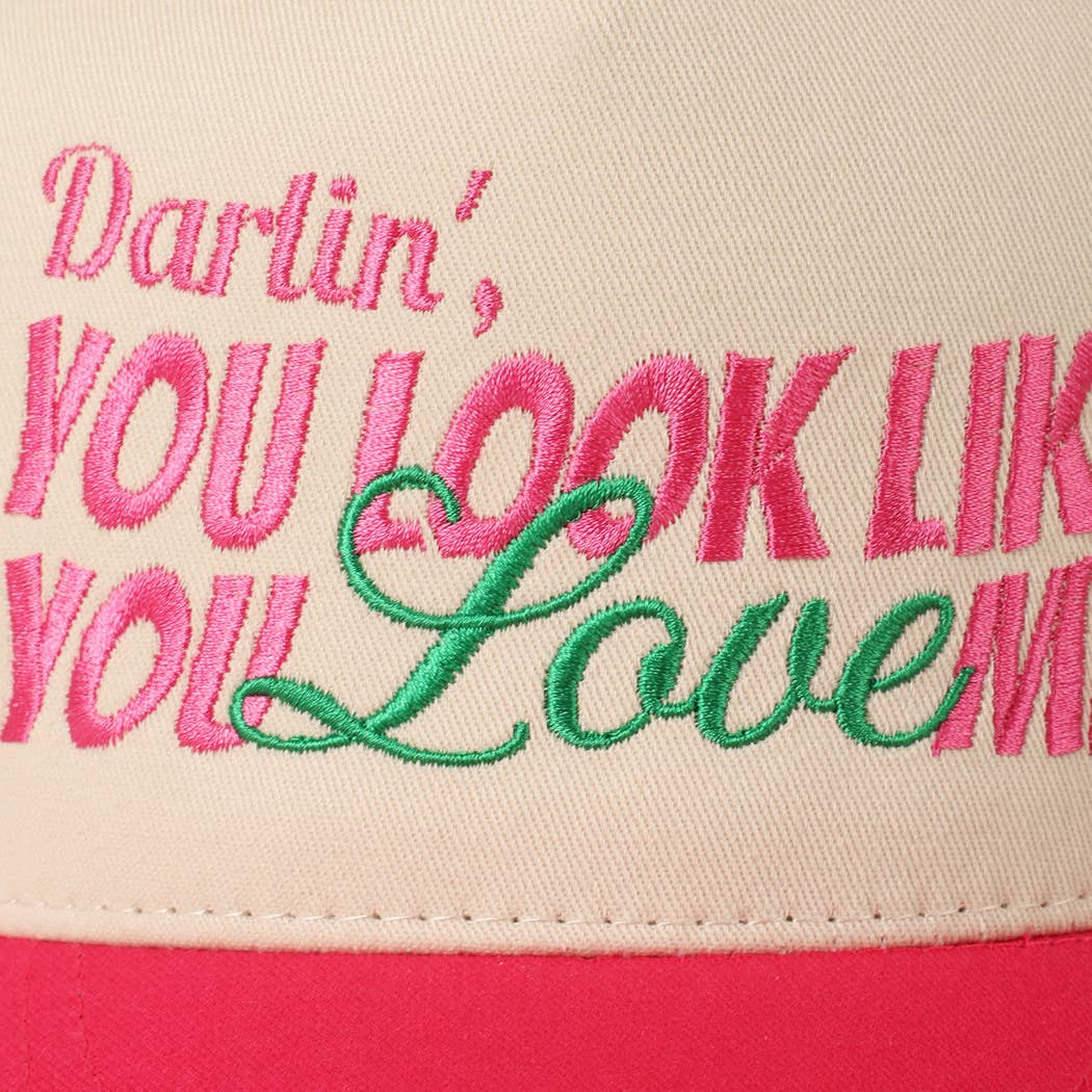 Fashion City - You Look Like You Love Me Embroidery Trucker Hat: Light Pink / ONE SIZE