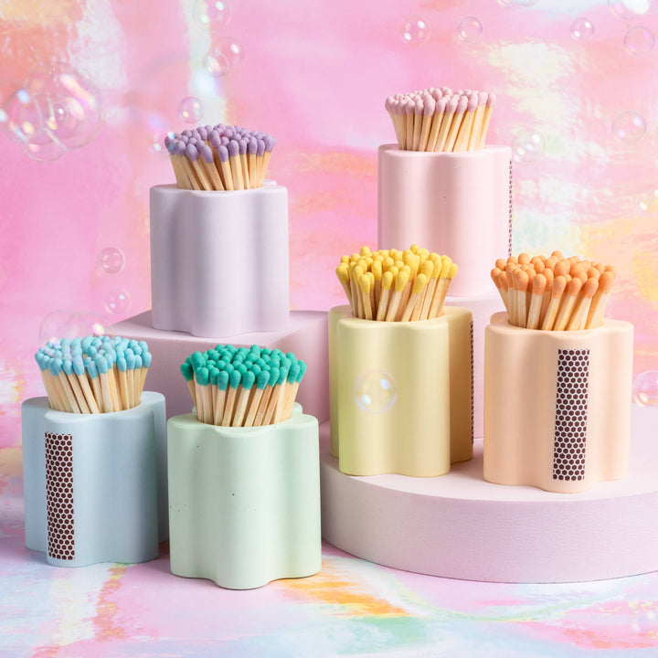 Enlighten the Occasion - Pastel Flower Vessel with Colorful Matchsticks: Blue