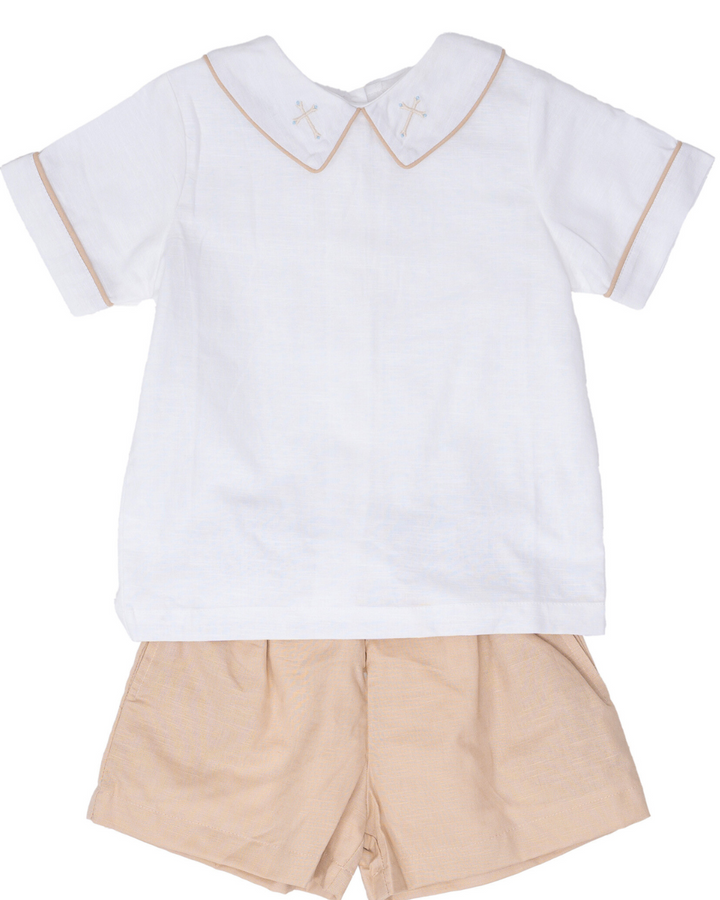 John Tan Linen Cross Short Set