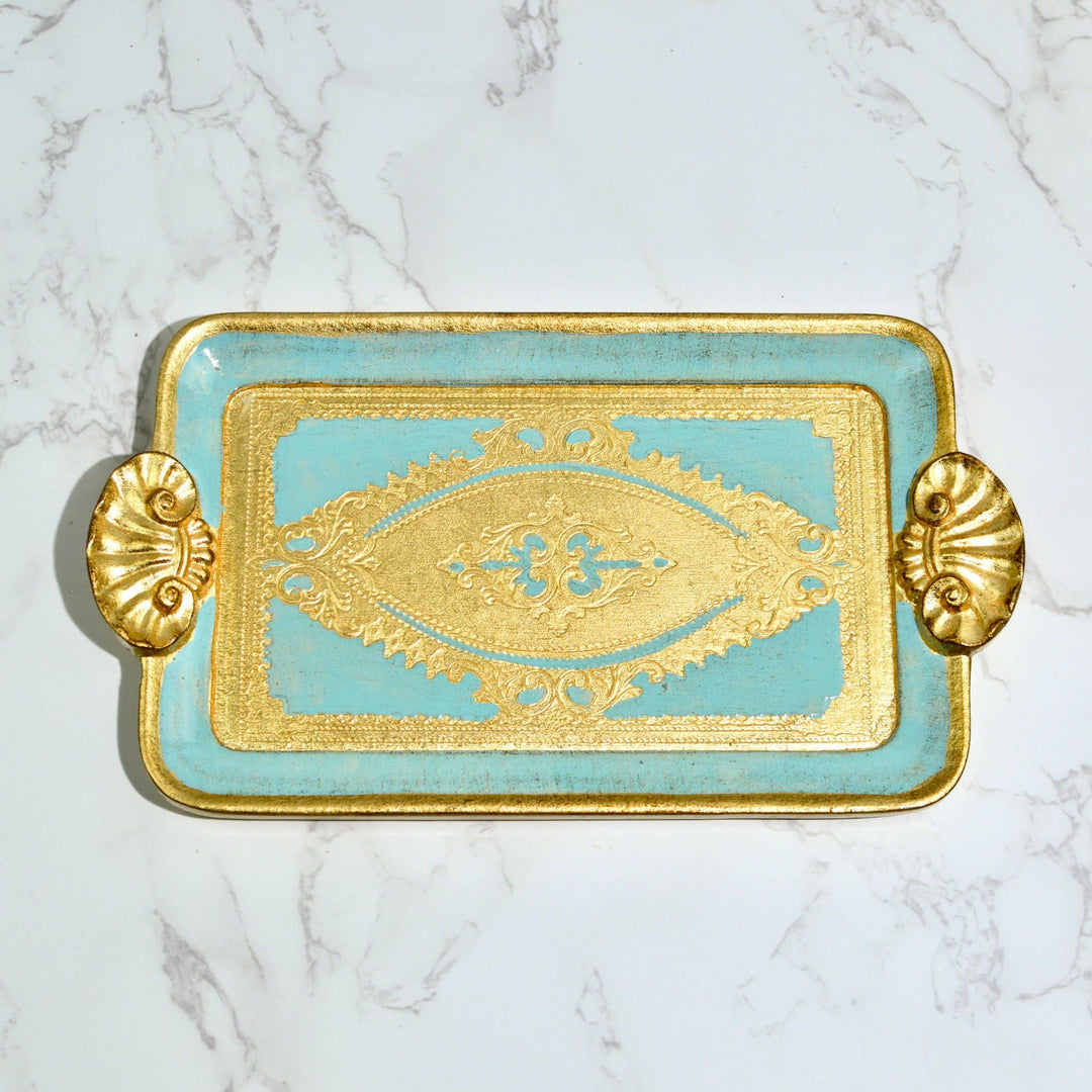 Via Graceffo - Florentine Carved Wood Rectangle Mini Tray with handles