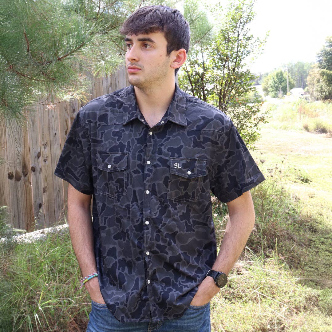 Girlie Girl Originals - SL-1259 Southern Limit Button Down Black Camo: Black Camo / Large