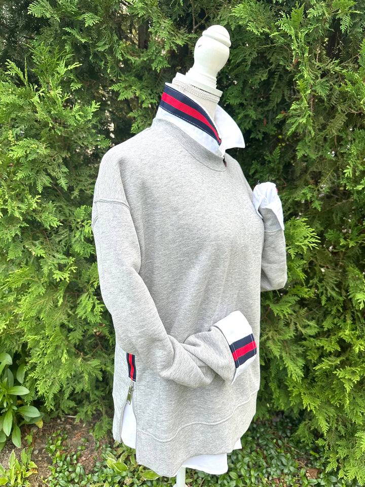 Pearly Vine - Casie 2 - White Oxford w/Navy & Red Stripe Ribbon : White w Navy & Red Stripe Ribbon / S