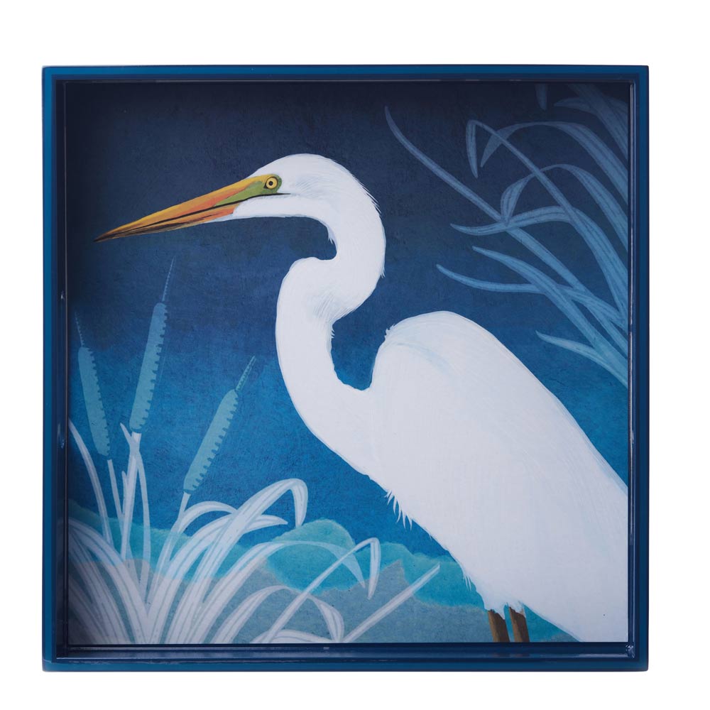 Night Egret Square Lacquer Serving Tray