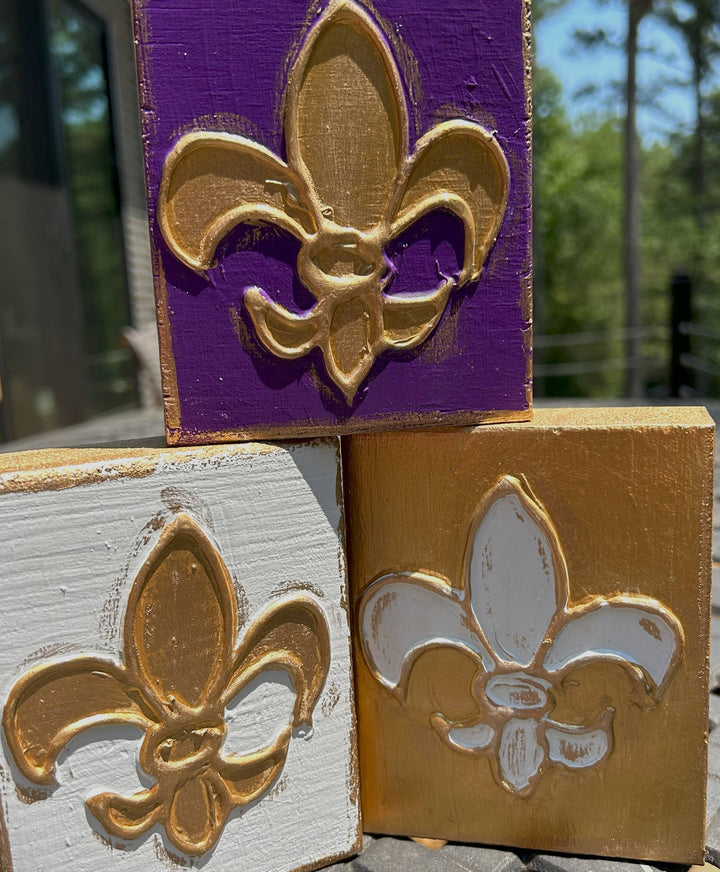 Coddiwomple - Fleur de Lis  |   French Mardi Gras New Orleans Saints: Purple background / 3x3 mini block