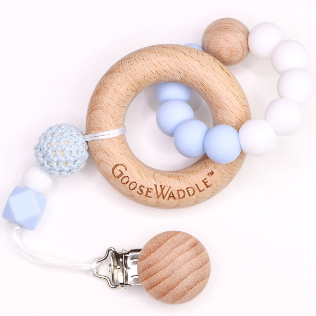 GooseWaddle + Pello - Wooden and Silicone Teether - Blue
