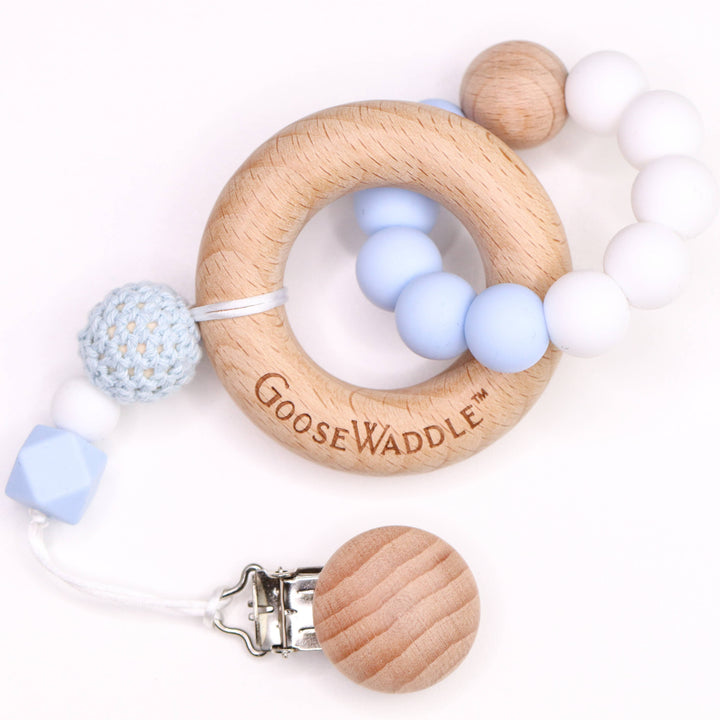 GooseWaddle + Pello - Wooden and Silicone Teether - Blue