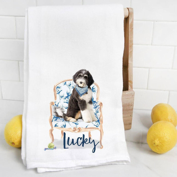 The Preppy Pineapple Home - Bernedoodle Flour Sack Tea Towel: No Accessory / Palm Chair