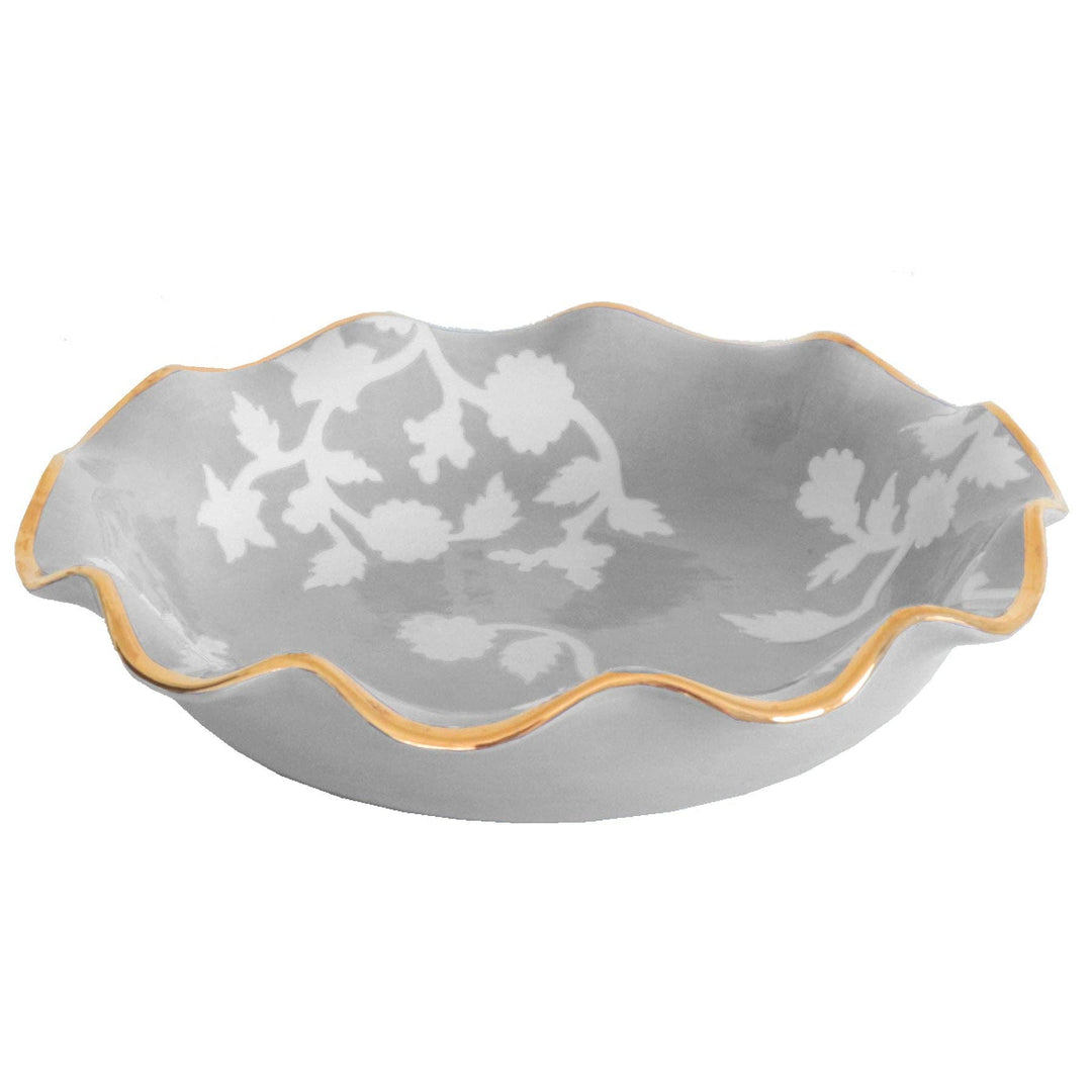 Lo Home by Lauren Haskell Designs - Chinoiserie Dreams Scalloped Bowls with 22K Gold Accent: French Blue / Large