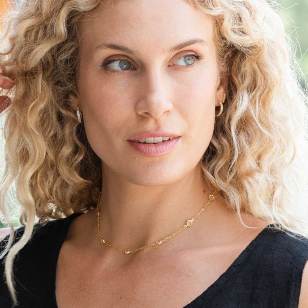 Splendid Iris - Framed Crystal Accented Collar Necklace