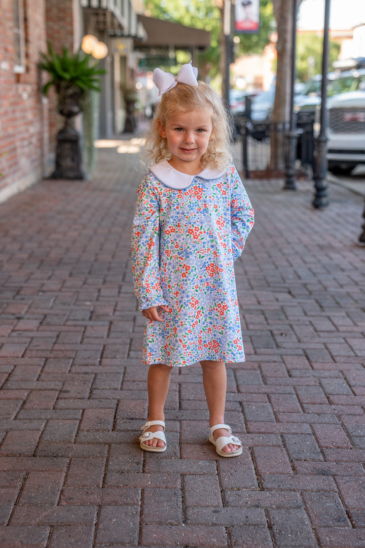 Presley Kait Blue Red Floral Long Sleeve Dress