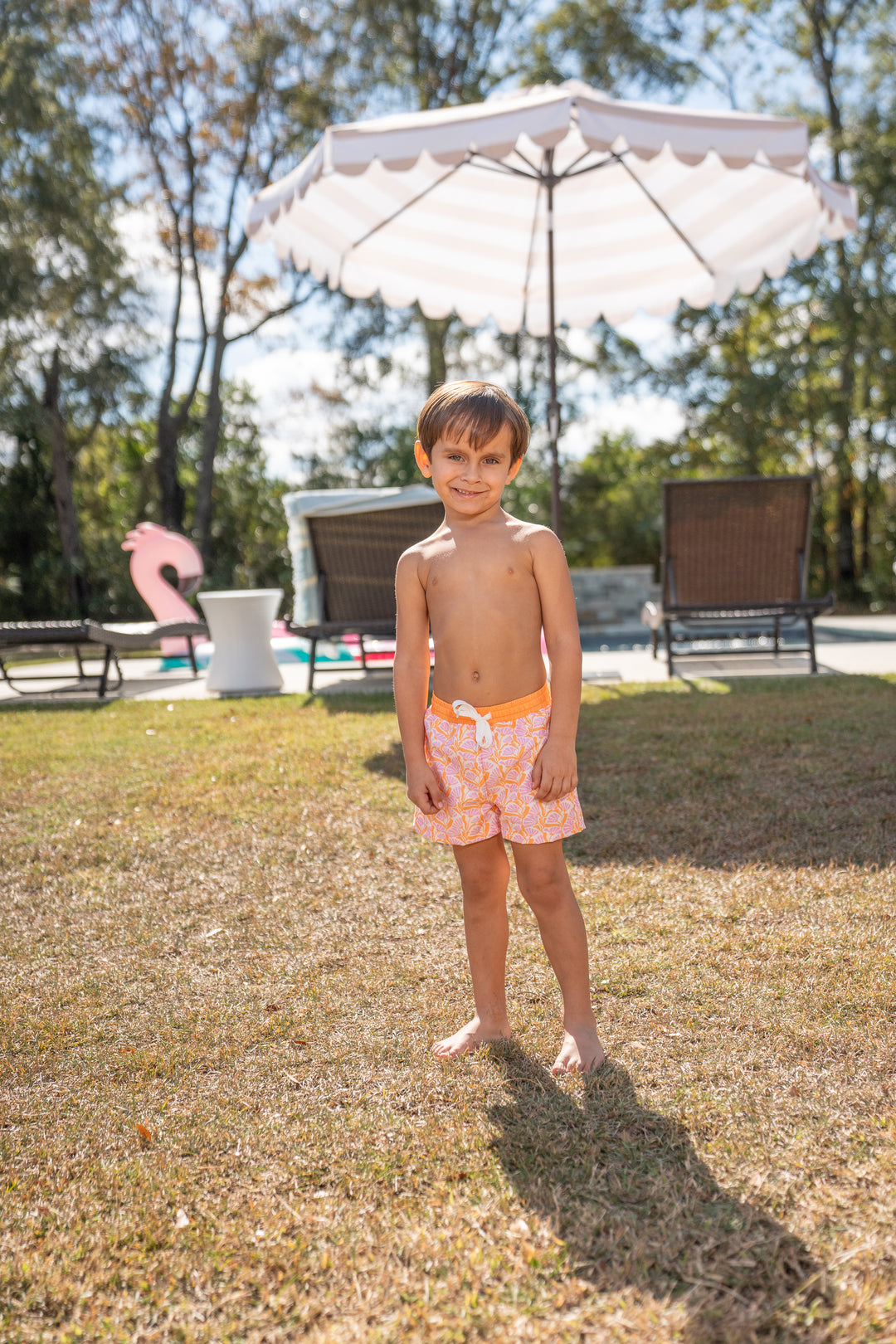 Boys Mod Pink Orange Floral Trunks UPF50