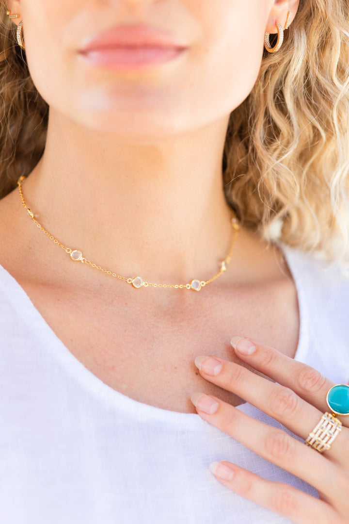 Splendid Iris - Framed Crystal Accented Collar Necklace