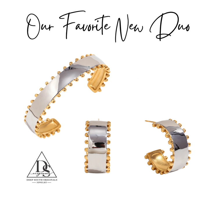 Deep South Originals, LLC - Bold Duo Cuff Bracelet ~ 18k Gold Plated Stainless Steel