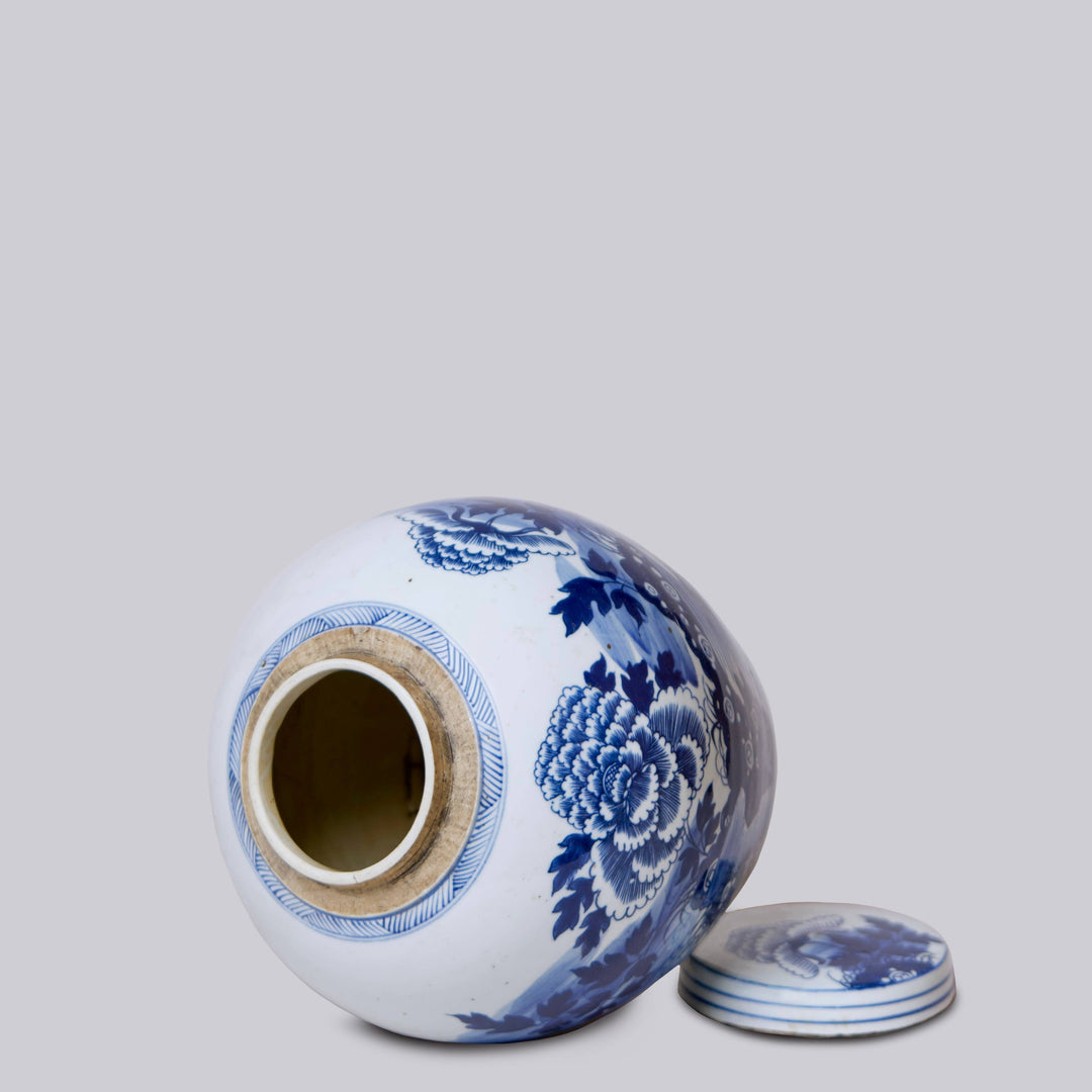 Cobalt Guild - Blue and White Porcelain Peony Round Storage Jar