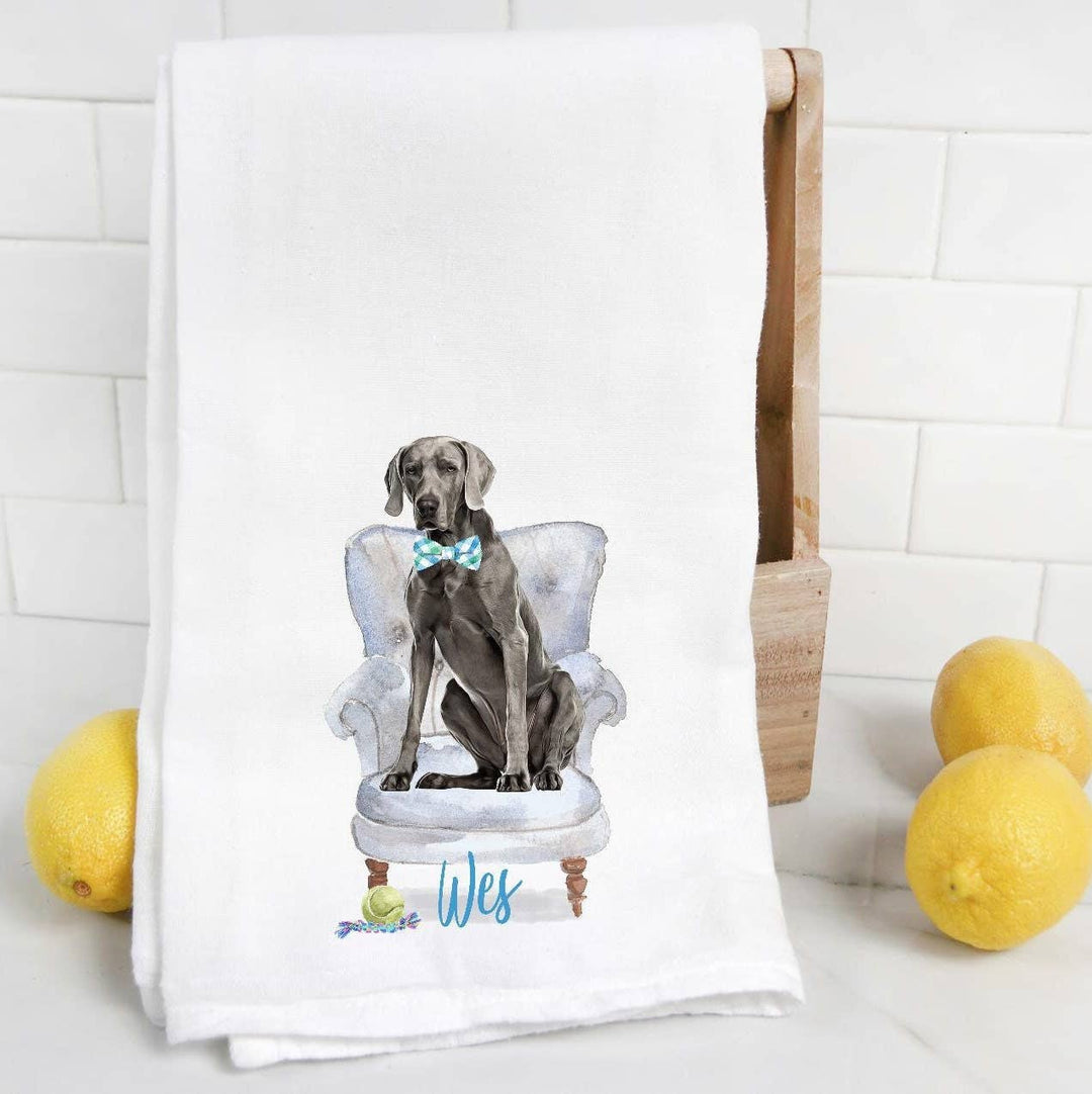 The Preppy Pineapple Home - Weimaraner Tea Towel, Watercolor Pet Portrait: No Accessory / Chinoiserie Chair