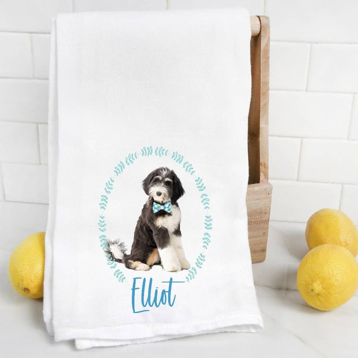 The Preppy Pineapple Home - Bernedoodle Flour Sack Tea Towel: No Accessory / Palm Chair