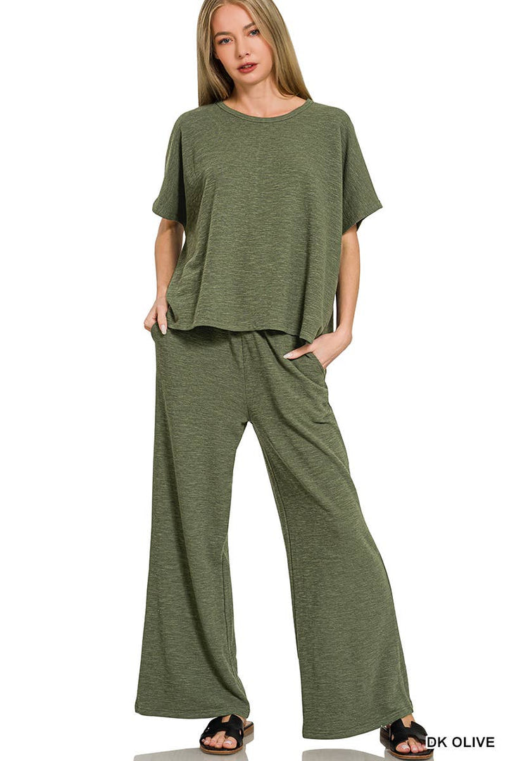 42POPS -  Cotton Slub Top & Pants 2pc Set - Zenana: ASH JADE-182904 / L