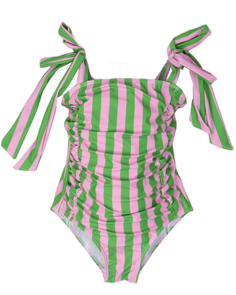 ★ PISCESS★ Flower Stripe One Piece Swimsuit Green 5008225 360_PinkGreenStripeOnePiece_10